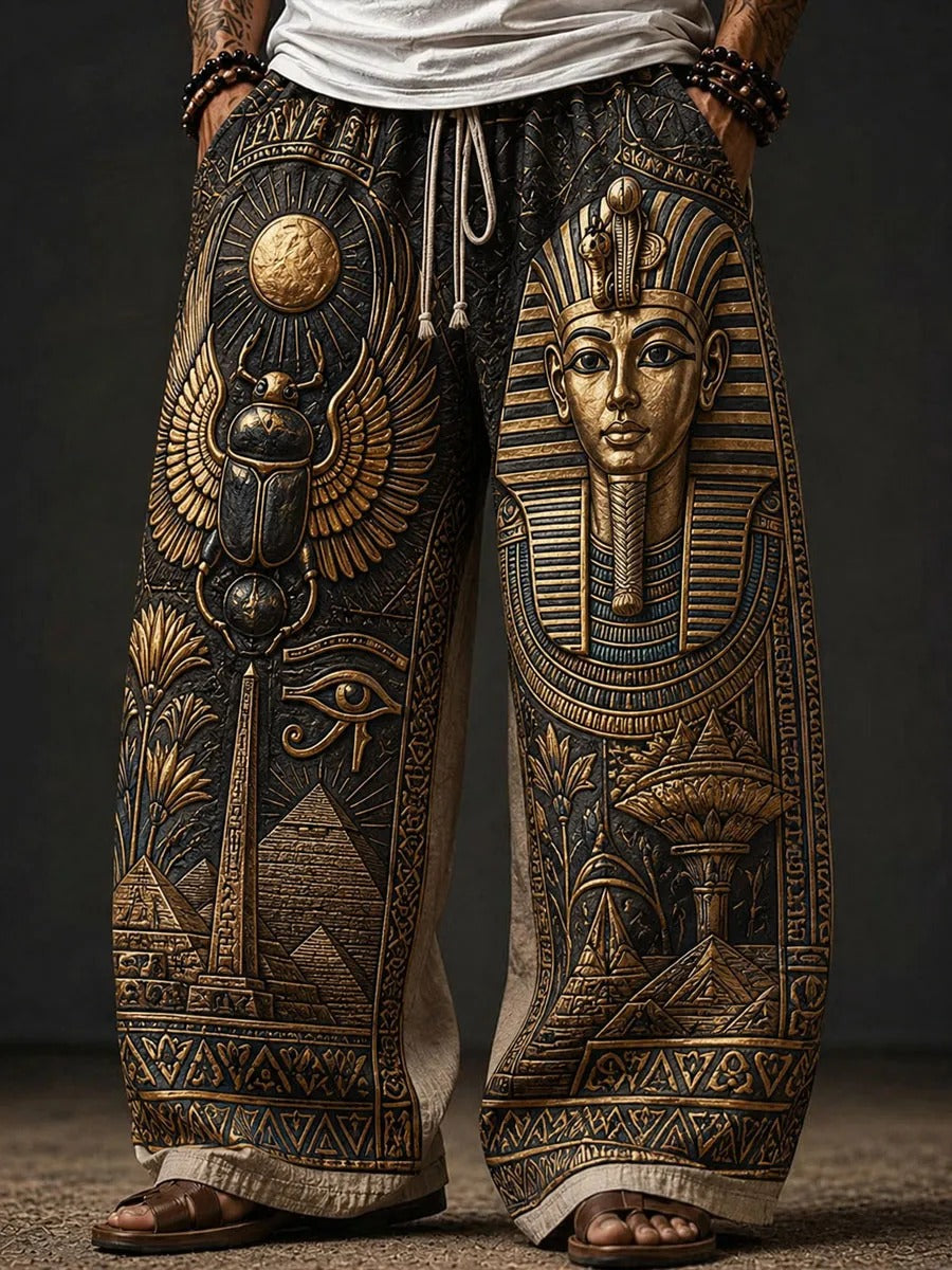 Men’s Ancient Egyptian Art Print Loose Drawstring Waistband Pants